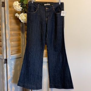 J BRAND wide leg flared bottom jeans with linen